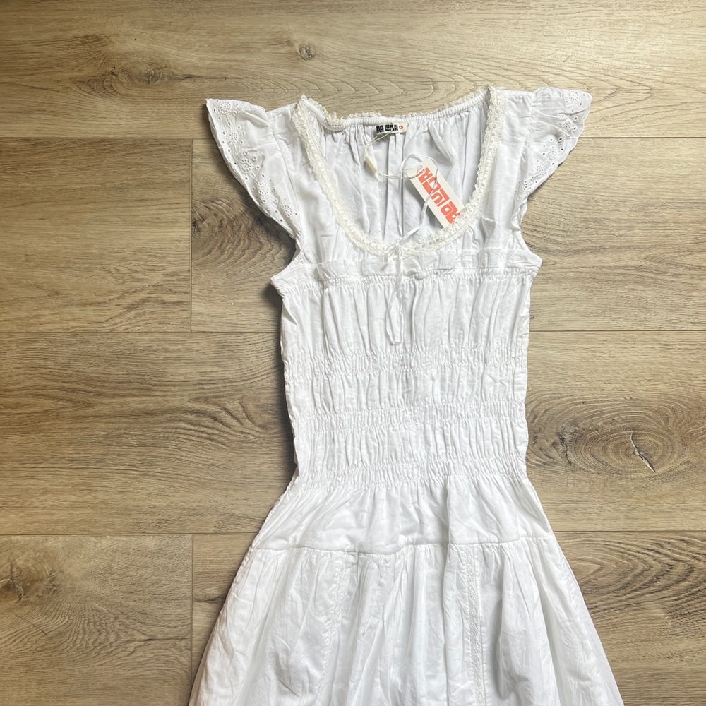 Ciao Lucia Lauretta White Smocked Midi Dress with Ruffle Sleeves - Picture 3 of 4